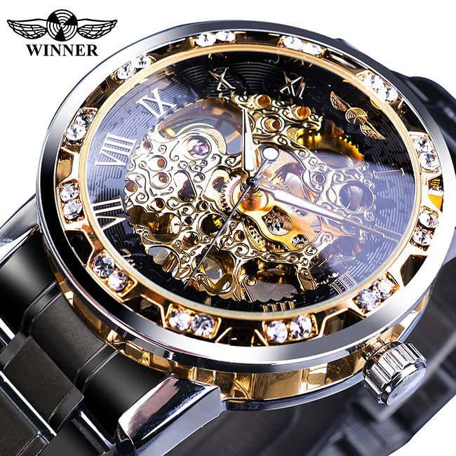 Transparent Diamond Mechanical Watch Blue Stainless Steel Skeleton Watch Top Brand Luxury Business Luminous Male Clock