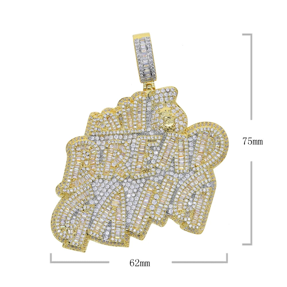 Letters Necklace For Men Bling Micro Pave 5A CZ Cubic Zirconia Money Bag Pendant Iced Out