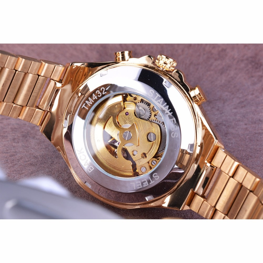 Sport Design Bezel Golden Watch Mens Watches Top Brand Luxury Automatic Skeleton Watch