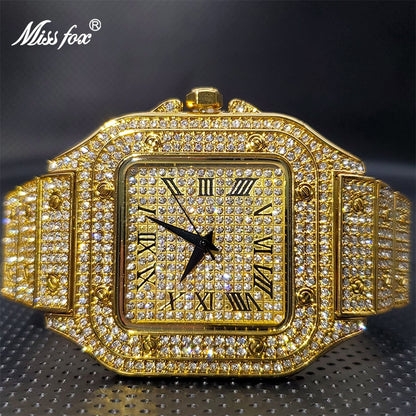 Ice Out Luxury Full Diamond Quartz Watches For Men or Women Classic Stylish Waterproof Watch
