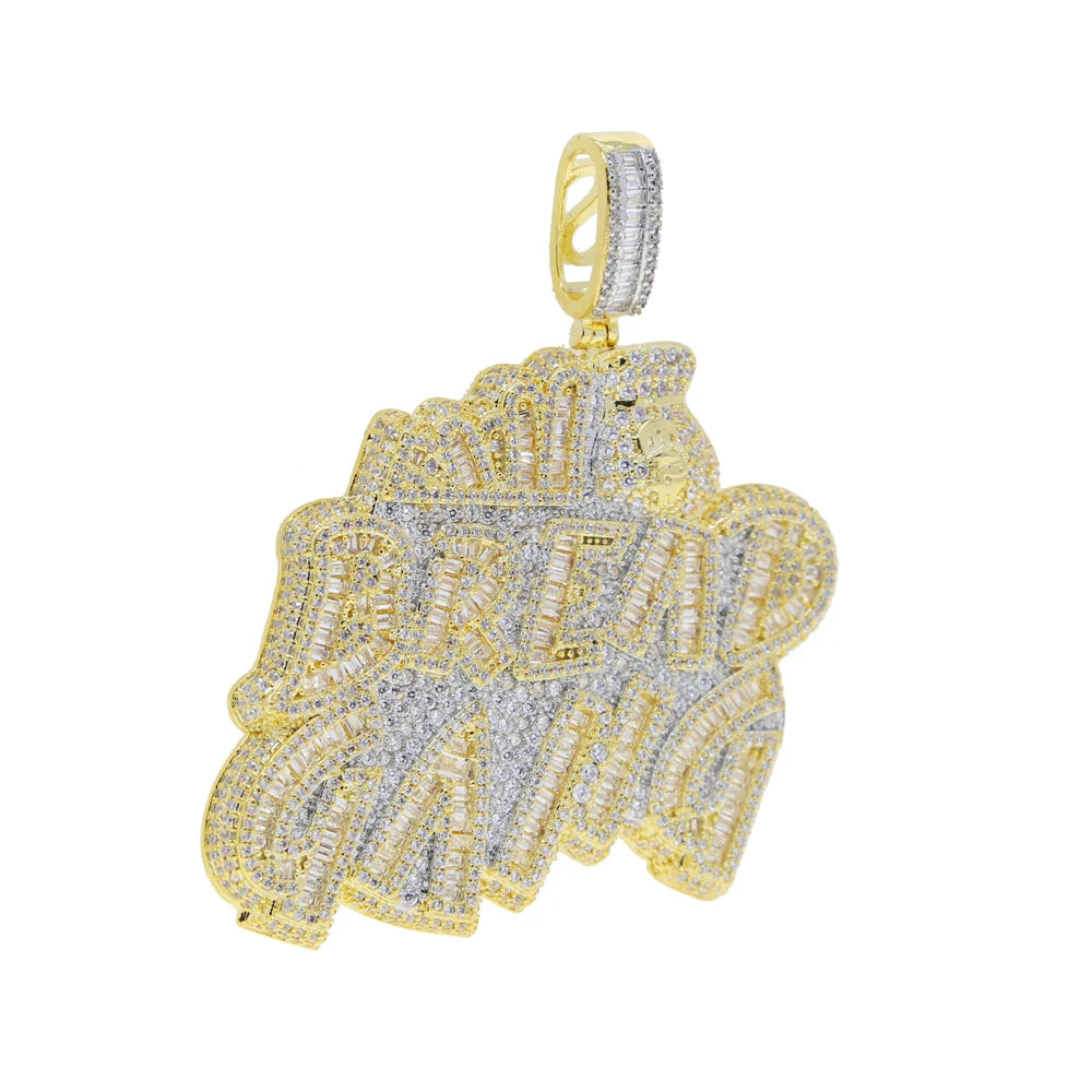 Letters Necklace For Men Bling Micro Pave 5A CZ Cubic Zirconia Money Bag Pendant Iced Out