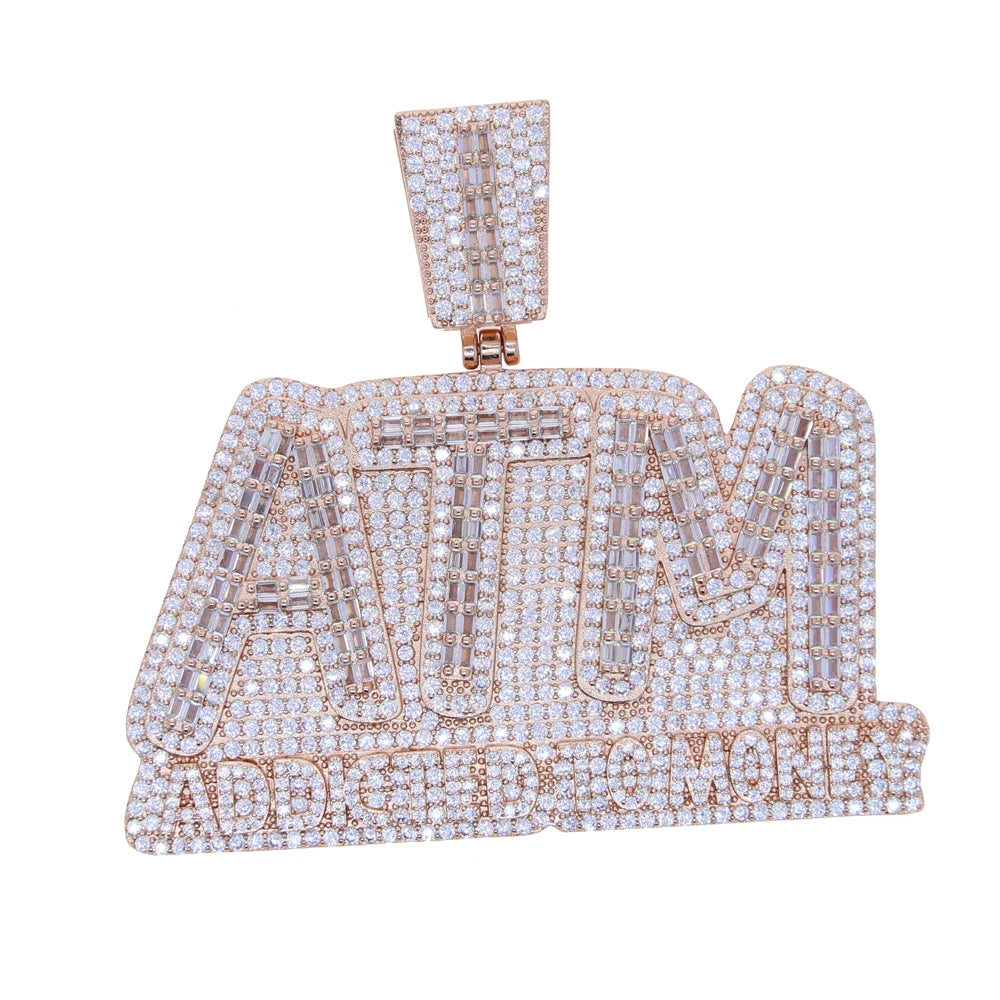 CZ Letters ATM Addicted To Money Pendant Necklace 2 Colors Cubicz Zircon