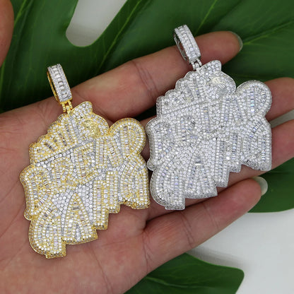 Letters Necklace For Men Bling Micro Pave 5A CZ Cubic Zirconia Money Bag Pendant Iced Out