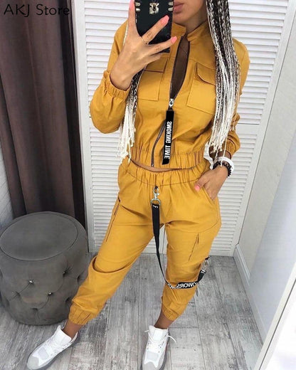 Long Sleeve Zipper Tops Pants Streetwear Track Suit Casual Women Set 2 Pieces