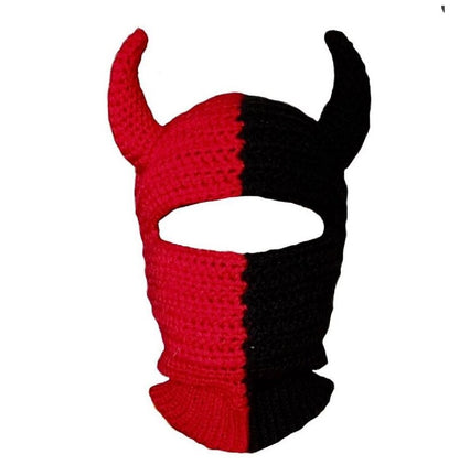 Halloween Balaclava Devil Horn Hat Warm Cowhorn Hat Full Face Cover Ski Mask Hat Windproof  Hat For Outdoor Sport