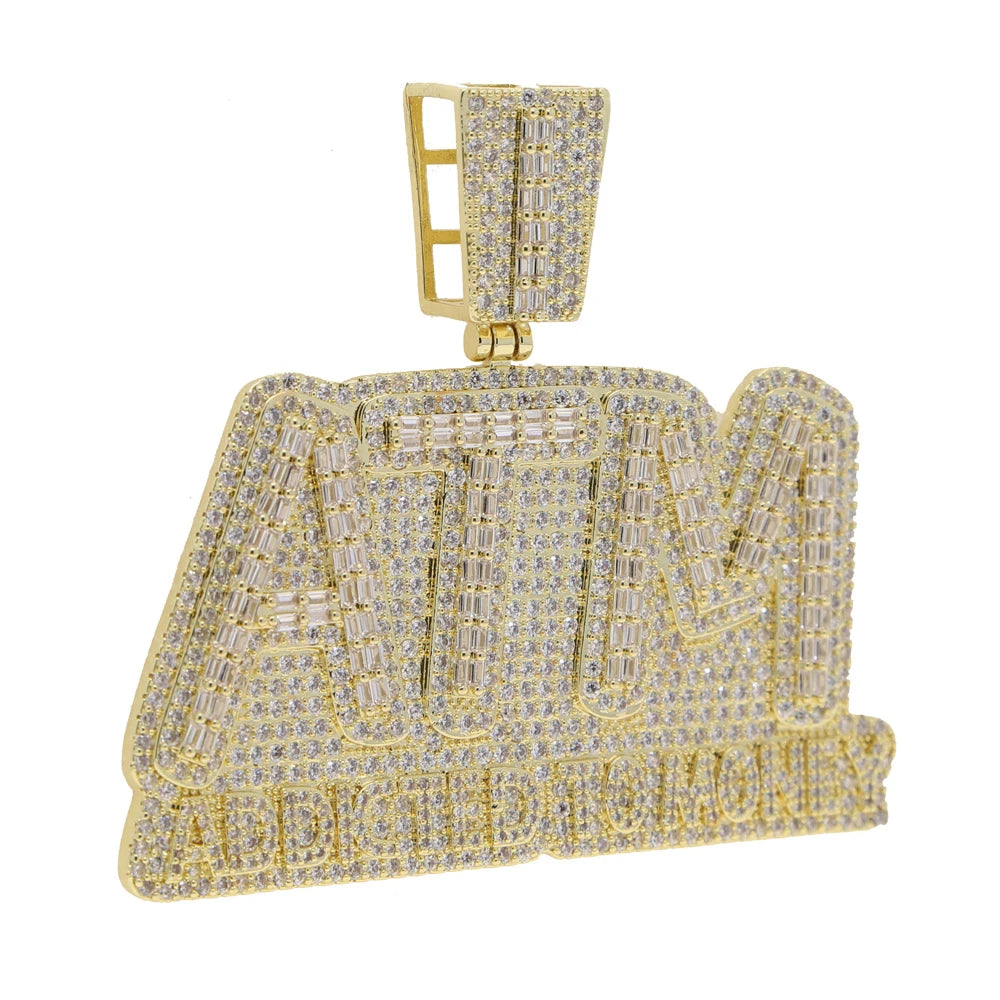 CZ Letters ATM Addicted To Money Pendant Necklace 2 Colors Cubicz Zircon