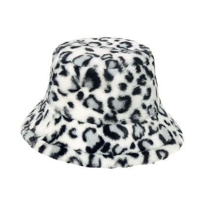 Bucket Hat Fashion Leopard Panama Warm Hats Vintage Faux Fur Fisherman Cap Hats