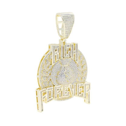 Bling Cz Letter Iced Out Prong Setting Rich Forever Pendant Necklace for Men Gold Color Hip Hop Jewelry