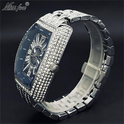 Luxury Mens Watches Fashion Hip Hop Iced Diamond Waterproof Tonneau AAA Quartz Wristwatch