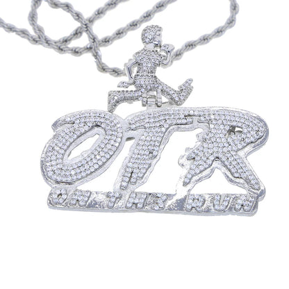 OTR Letters Pendant Necklace Iced Out Bling CZ Stones Fashion Jewelry