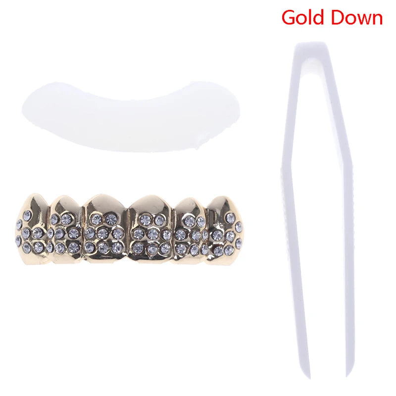 1pcs/1set Fshion Gold/silver Teeth Top Bottom Men Women Diamond Jewelry Stylish And Luxury Gift