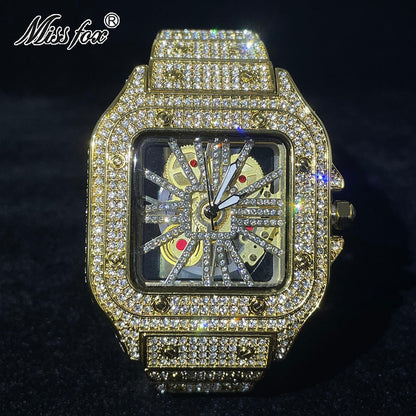 Iced Out Mens Watch Luxury Brand Waterproof Fashion Quartz Wristwatch Diamond Skeleton AAA Clocks