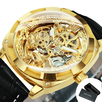 Transparent Skeleton Watch for Men Mechanical Automatic Mens Watches Top Brand Luxury Design Fashion Engraving