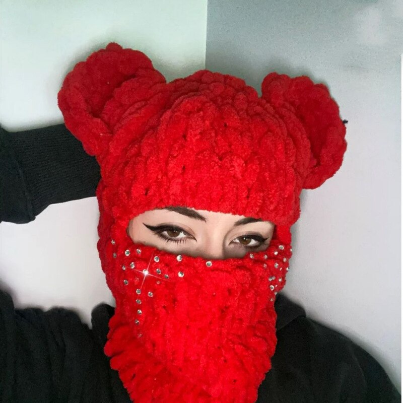 Winter Balaclava Hats Halloween Party Bear Ears Creative Knit Hat Man Warm Outdoor Full Face Mask Ski Mask