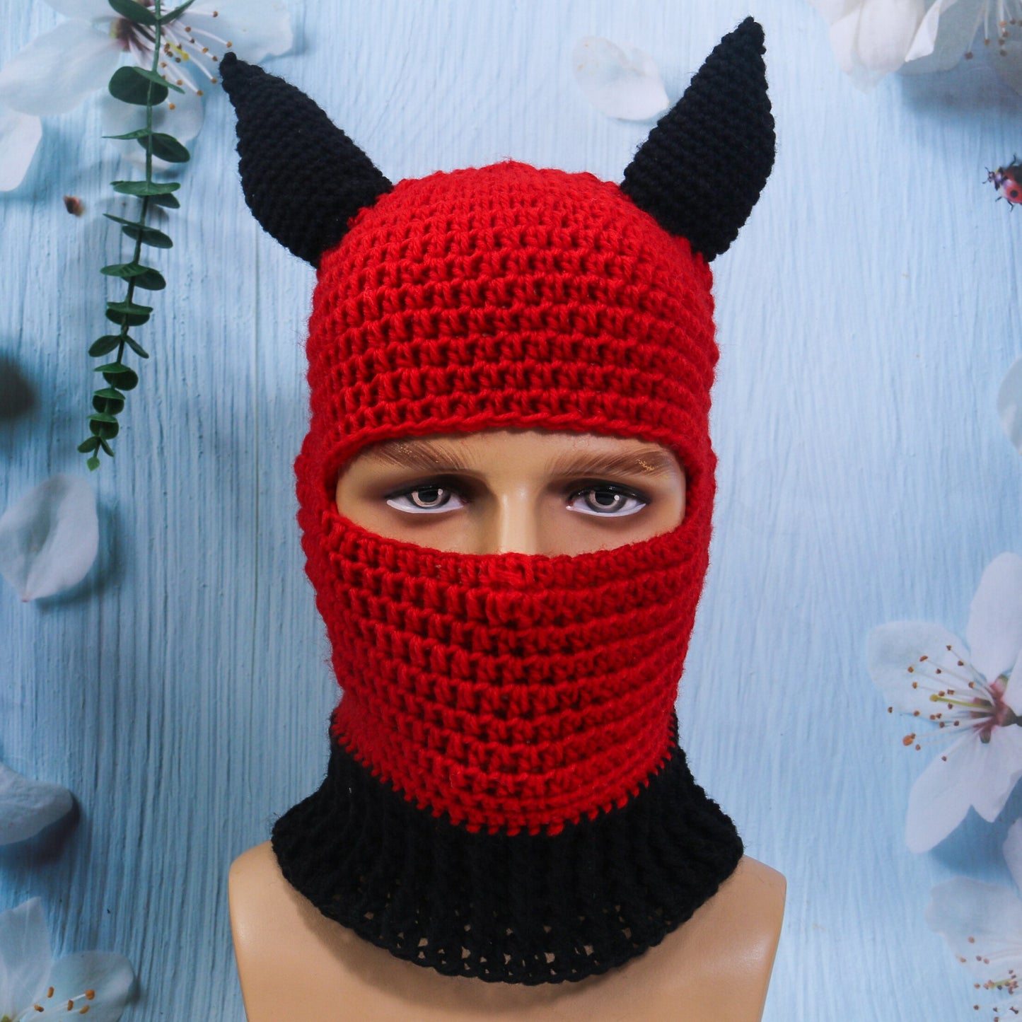 Halloween Balaclava Devil Horn Hat Warm Cowhorn Hat Full Face Cover Ski Mask Hat Windproof  Hat For Outdoor Sport