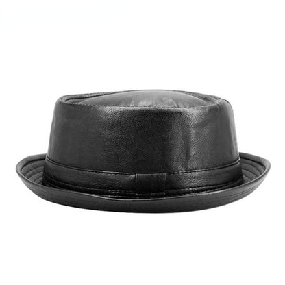 Fashion Men Black Leather Trilby Hat Male Fedora Cap Retro Autumn Brand Porkpie Caps Vintage Jazz Hats
