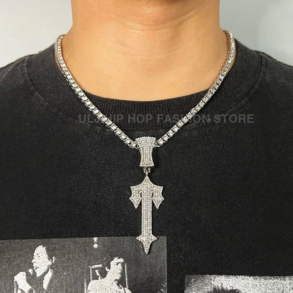 Iced Out Cross Sword Necklaces with 12mm Cuban Chain Pendant