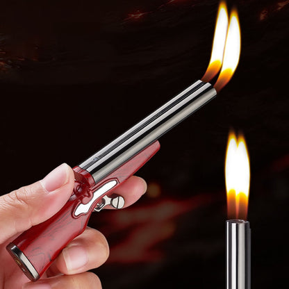 Creative Mini Gun Double Flame Lighter Windproof Double Jet Butane Gas Open Flame Lighter Smoking Accessories Men's Gift