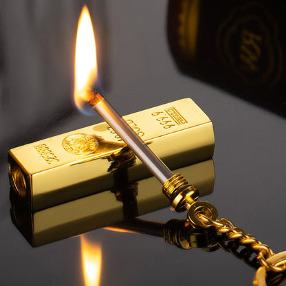 Gold Bar Ten Thousand Matches Creative Portable Pendant Refillable Metal Kerosene Lighter Multi-Functional Keychain