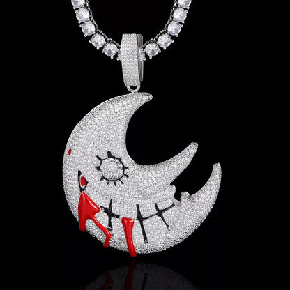 Fashion Men Hip Hop Moon Pendant Necklace Crystal Cuban Chain Hip Hop Iced Out Bling Necklaces Fashion Charm Jewelry