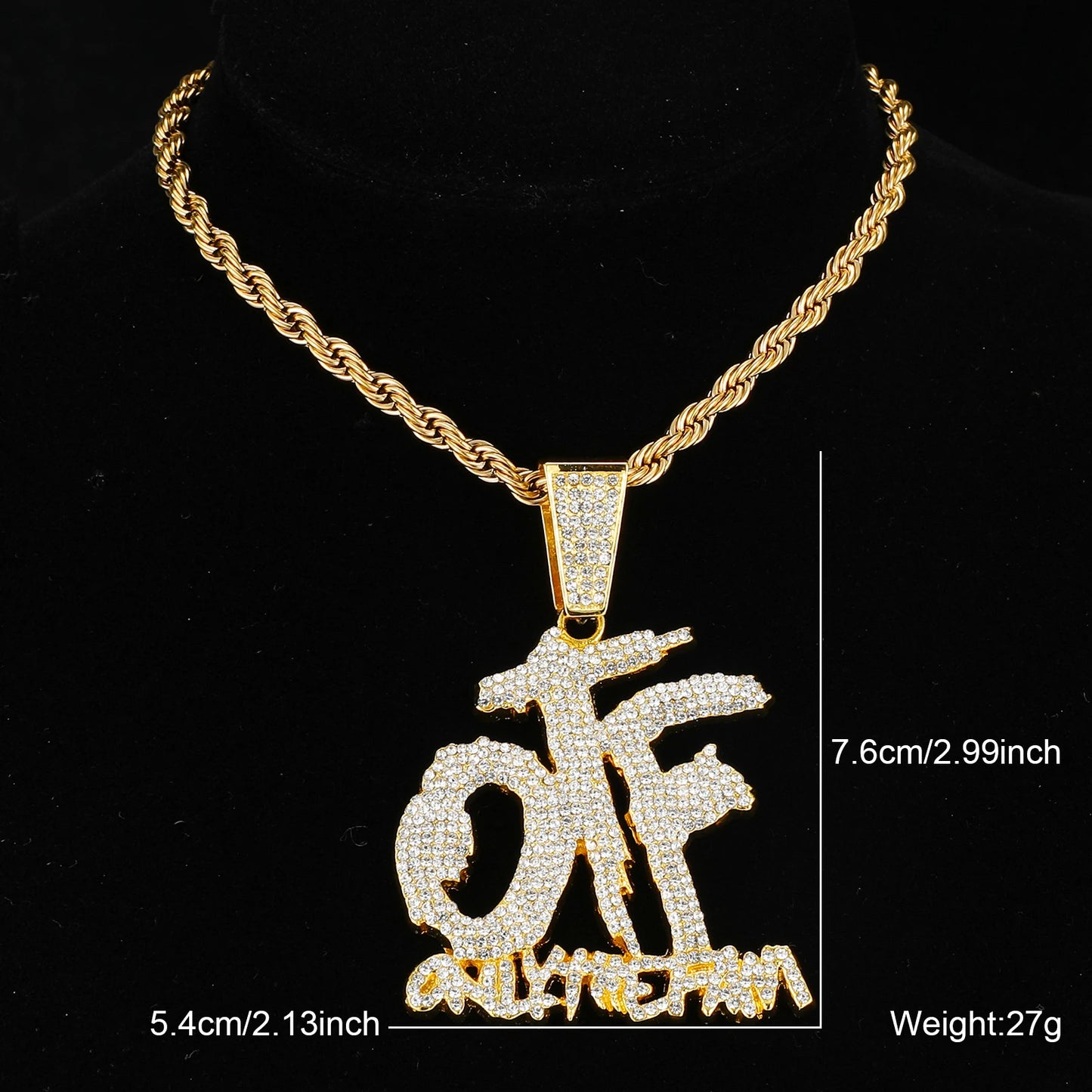 Iced Out OTF Letter Pendant Cuban Necklace Shiny Rhinestone Zircon Necklace