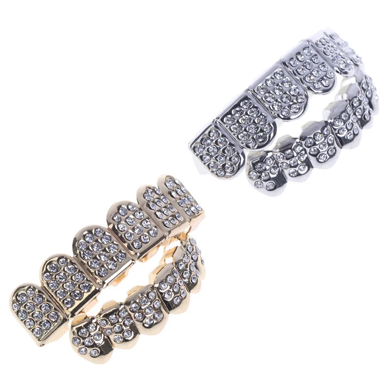 1pcs/1set Fshion Gold/silver Teeth Top Bottom Men Women Diamond Jewelry Stylish And Luxury Gift