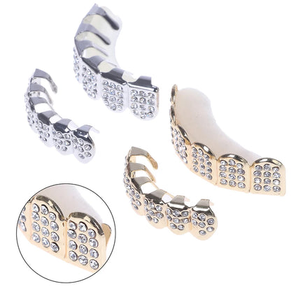 1pcs/1set Fshion Gold/silver Teeth Top Bottom Men Women Diamond Jewelry Stylish And Luxury Gift