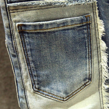 Men denim jeans straight worn hole jeans Europe and America classic old pants cargo pants