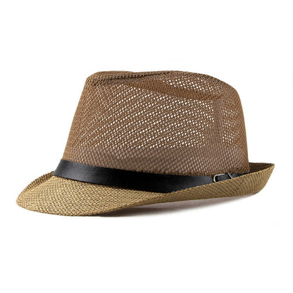Summer Cool Fedora Men Retro Cool Straw Bowler Hat Breathable Paper Vintage Hat for Men Summer Solid Fedoras Top Hat Cap
