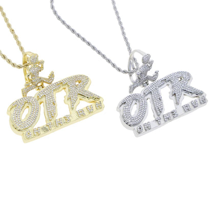 OTR Letters Pendant Necklace Iced Out Bling CZ Stones Fashion Jewelry