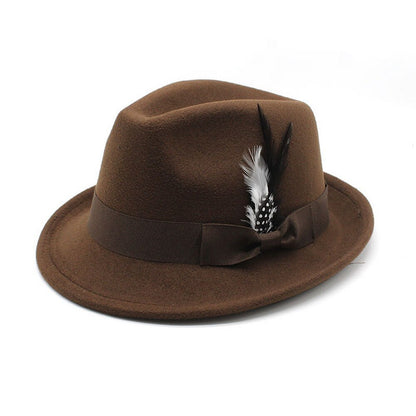 Fedoras Cap For Women And Men British Cup Hat Small Brim 4.5cm Cotton Simulation Of Feather Decoration LM0098