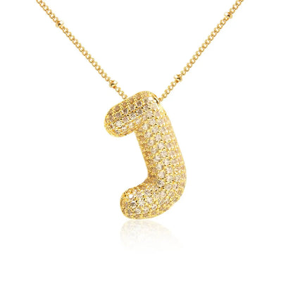 Cubic Zircon A-Z 26 Bubble Letter Necklace 2 Sizes Gold Plated M Chunky Balloon Initials Pendant