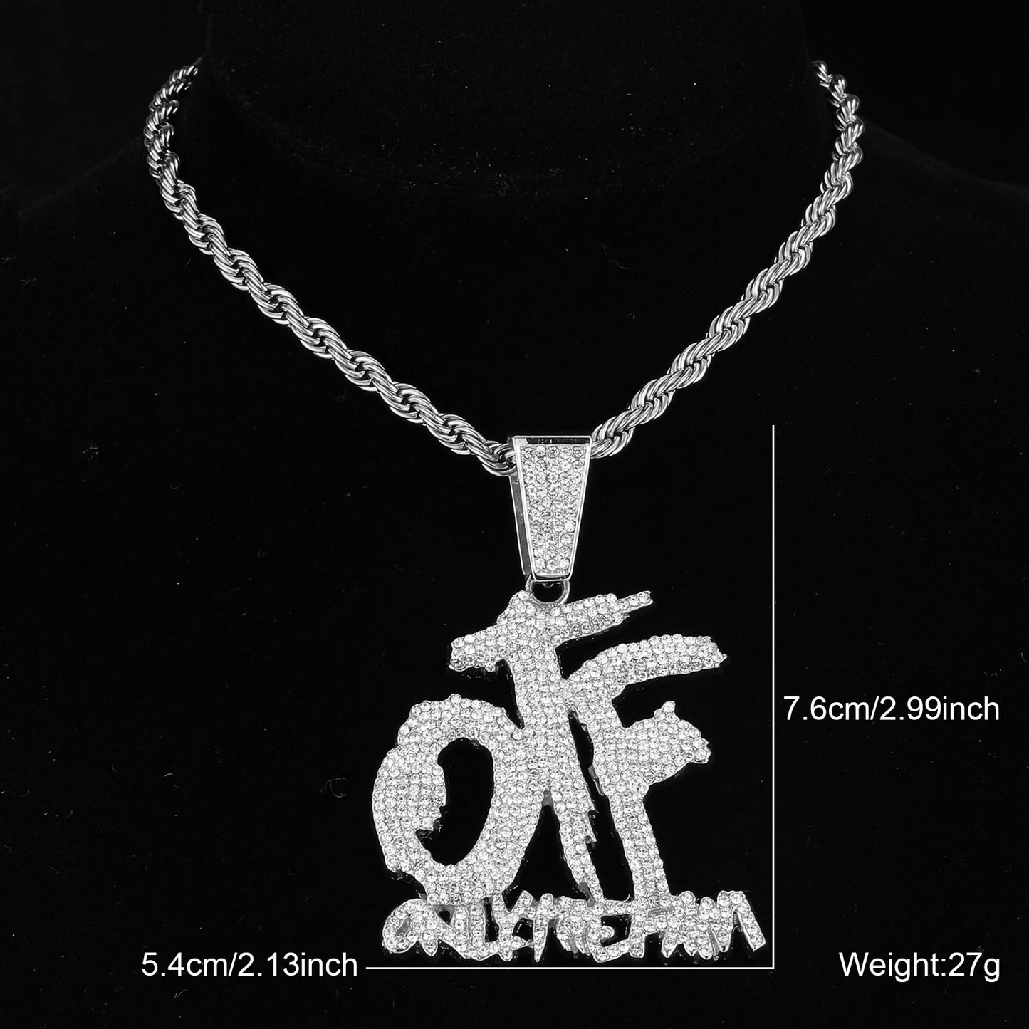 Iced Out OTF Letter Pendant Cuban Necklace Shiny Rhinestone Zircon Necklace