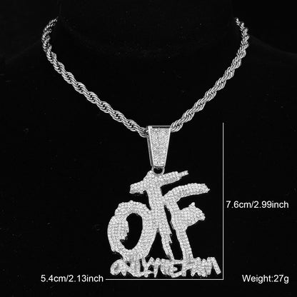 Iced Out OTF Letter Pendant Cuban Necklace Shiny Rhinestone Zircon Necklace