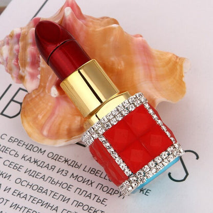 New Diamond Lipstick Lighter Butane Gas Inflatable Women's Pink Water Diamond Portable Lighter High end Creative Women's Gift