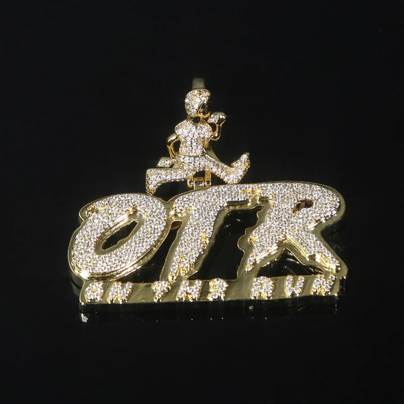 OTR Letters Pendant Necklace Iced Out Bling CZ Stones Fashion Jewelry