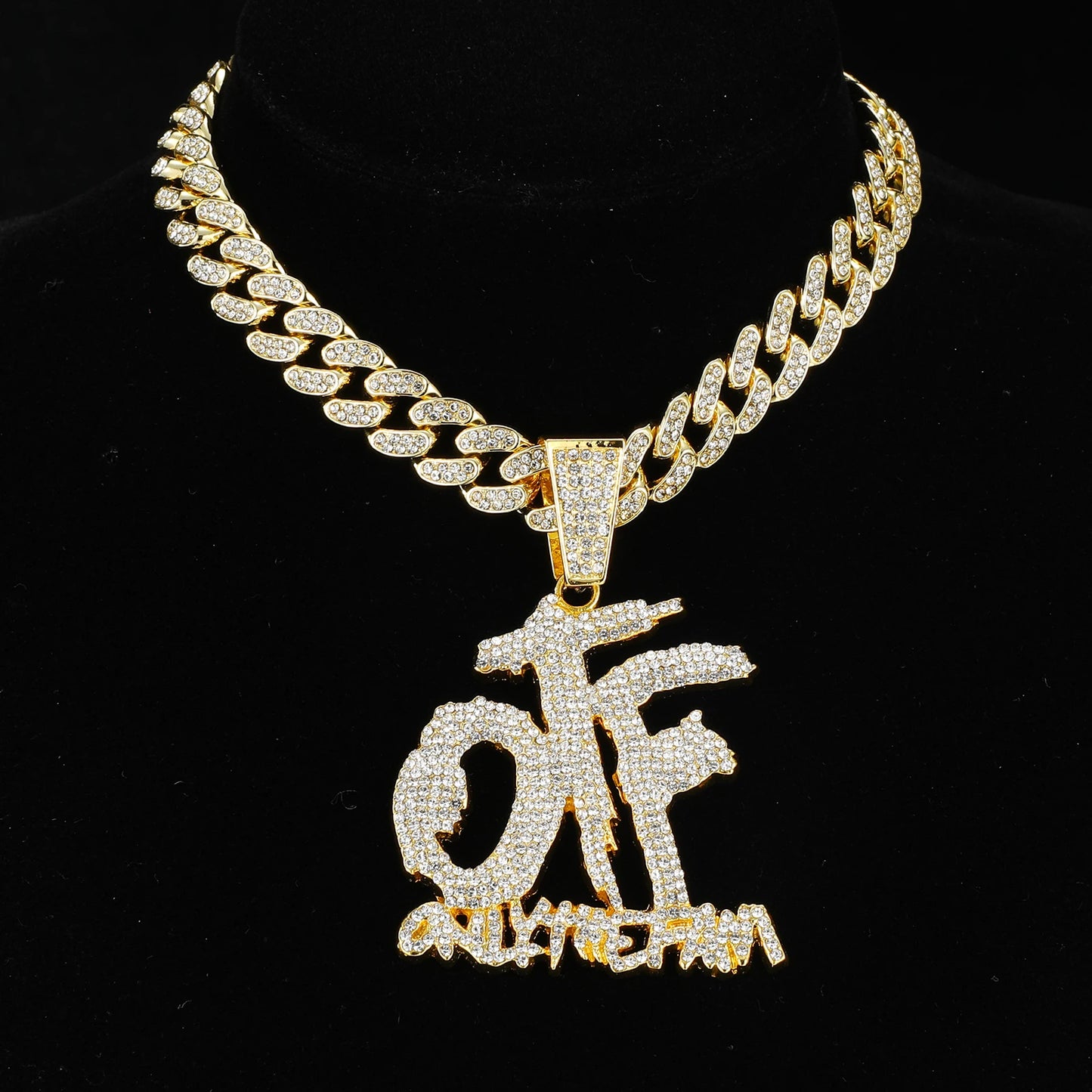 Iced Out OTF Letter Pendant Cuban Necklace Shiny Rhinestone Zircon Necklace