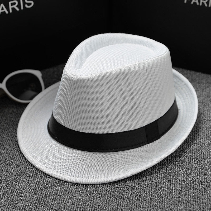 Summer Fedora Hat for Men Fashionable Elegant Vintage Black Women White Red Brim Panama Top Jazz Beach Unisex Classic Cap