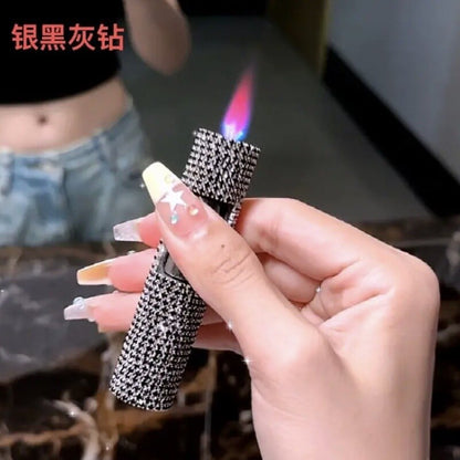 Rinstone Pink Flame Butane Lighter Portable Windproof Refill Torch Cigarette Lighter Smoking Accessories Gadgets for Women