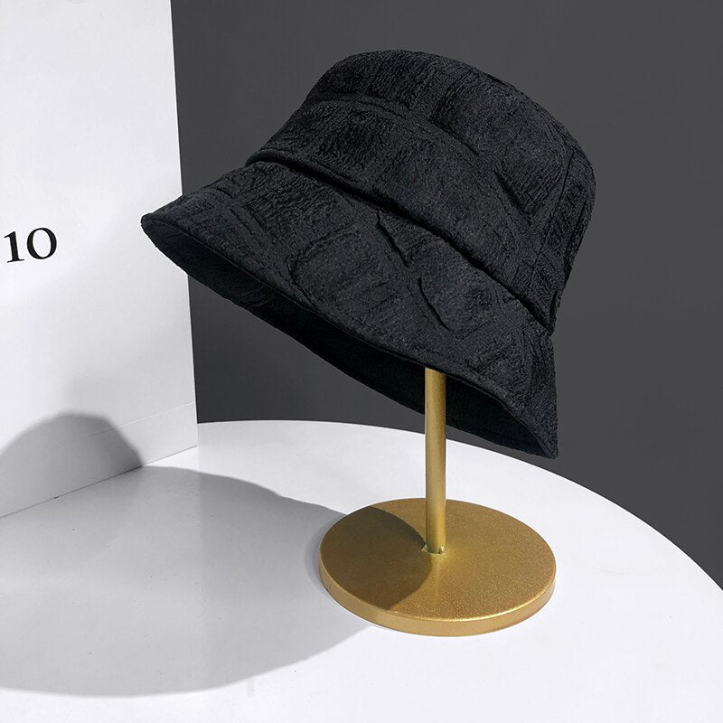 Summer Chiffon Mesh Fisherman Hat Thin Pleated Temperament Basin Hats Spring and Autumn Street Fashion All-match Sun Cap