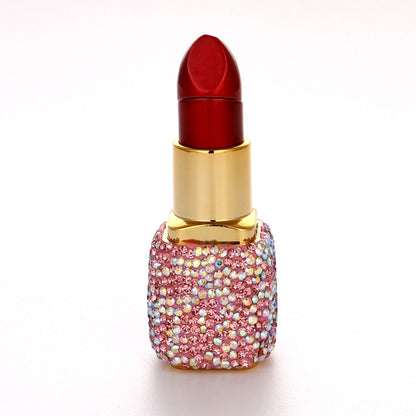 New Diamond Lipstick Lighter Butane Gas Inflatable Women's Pink Water Diamond Portable Lighter High end Creative Women's Gift