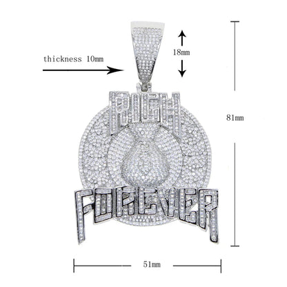 Bling Cz Letter Iced Out Prong Setting Rich Forever Pendant Necklace for Men Gold Color Hip Hop Jewelry