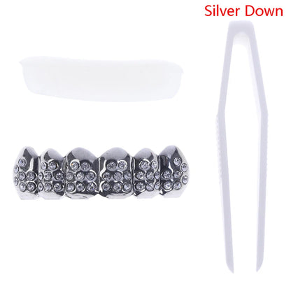 1pcs/1set Fshion Gold/silver Teeth Top Bottom Men Women Diamond Jewelry Stylish And Luxury Gift