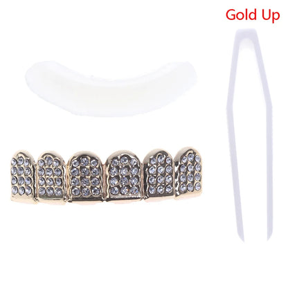 1pcs/1set Fshion Gold/silver Teeth Top Bottom Men Women Diamond Jewelry Stylish And Luxury Gift