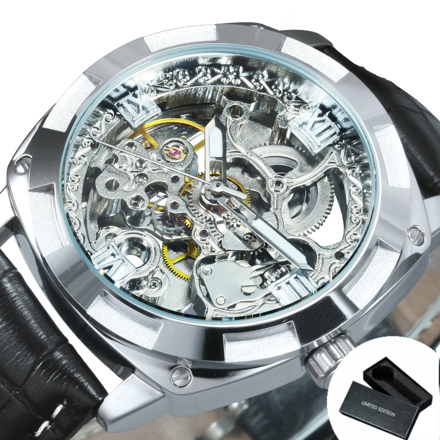 Transparent Skeleton Watch for Men Mechanical Automatic Mens Watches Top Brand Luxury Design Fashion Engraving