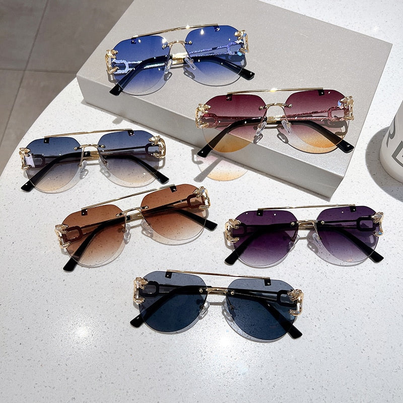 Vintage Rimless Sunglasses Men Women Trendy Aviator Gradient Shades Sun Glasses Fashion New Double Bridge UV400 Eyewear