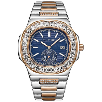 Men's Watches Stainless Steel Strap Fashion Quartz Wristwatch Waterproof 30M Shiny Zircon Case Business Male Clock Reloj