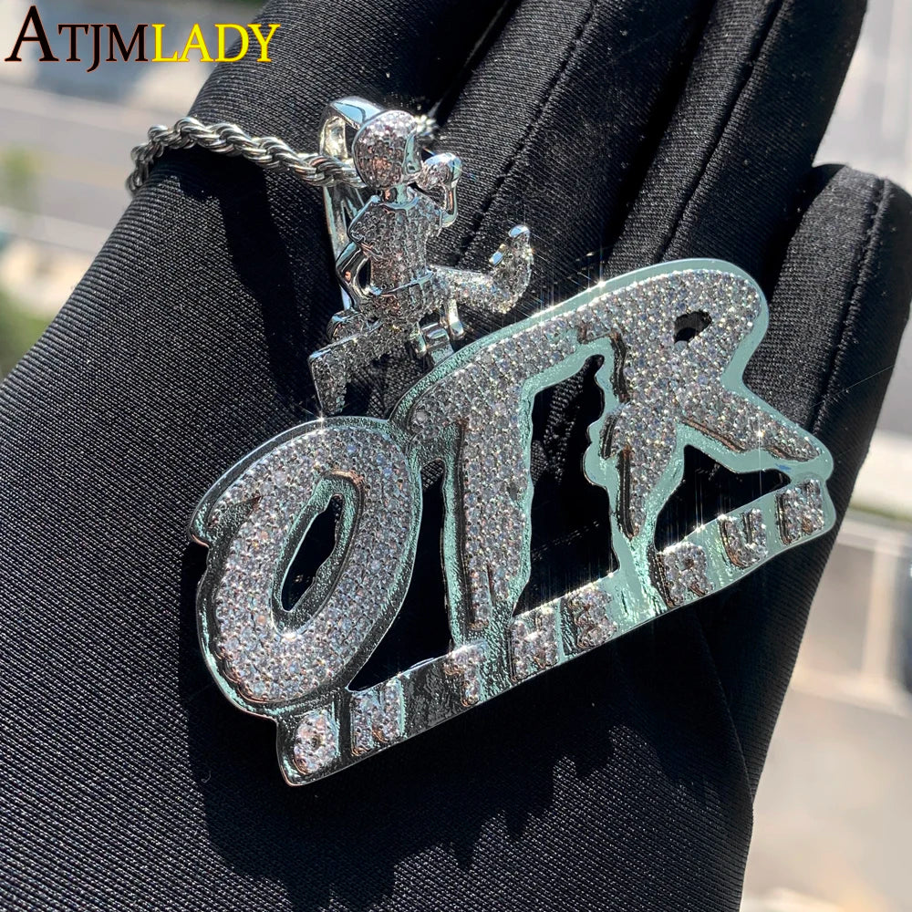 OTR Letters Pendant Necklace Iced Out Bling CZ Stones Fashion Jewelry