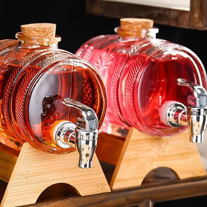 Glass Wine Barrel With Tap Bottle Whiskey Wine Decanter with Stopper Seal Champagne Vodka Glasses Set Bar Transparent Cocktail