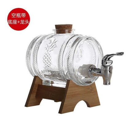Glass Wine Barrel With Tap Bottle Whiskey Wine Decanter with Stopper Seal Champagne Vodka Glasses Set Bar Transparent Cocktail